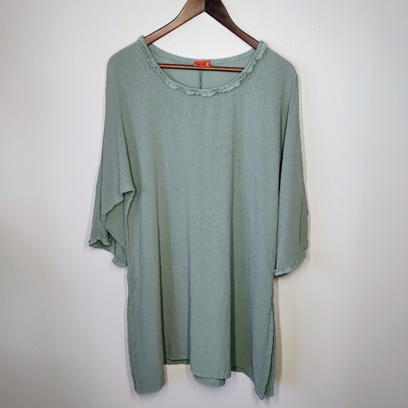 Oh My Gauze Cotton Top Womens Size 2 Large Sage Green Lagenlook Relaxed Casual - Picture 12 of 12